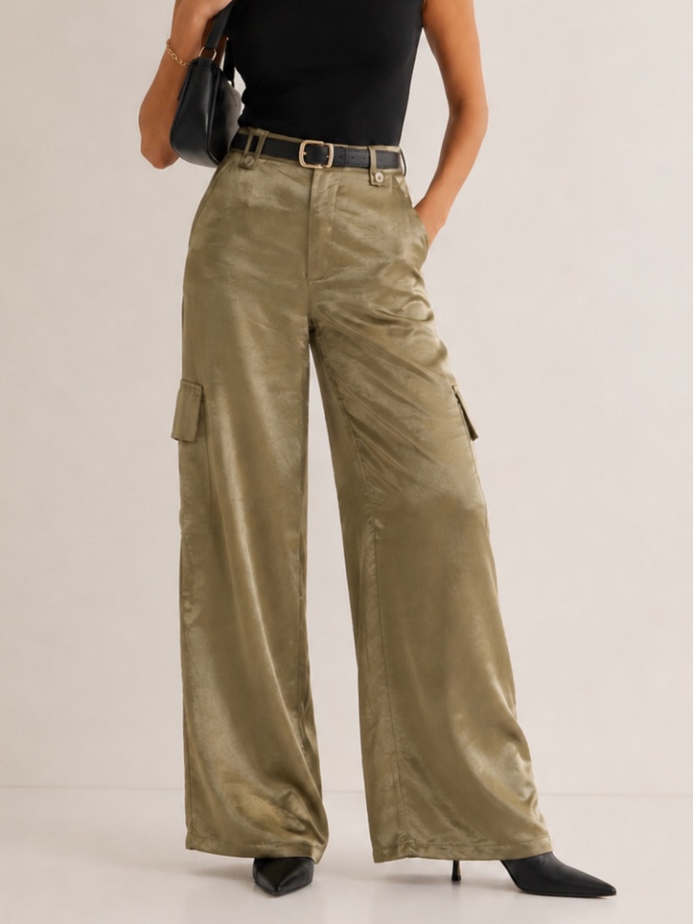 NWT - Astrid Wide Leg Satin Cargo Pants - SzS